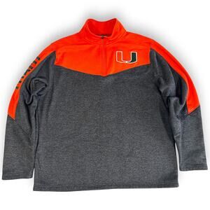 Miami Hurricanes Mens Large 1/4 Zip Colosseum Orange Gray Warm 100% Polyester